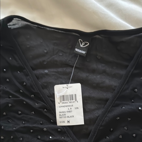 Black sheer sparkly Long Sleeve Bodysuit by Windsor size medium NWT - Picture 3 of 8